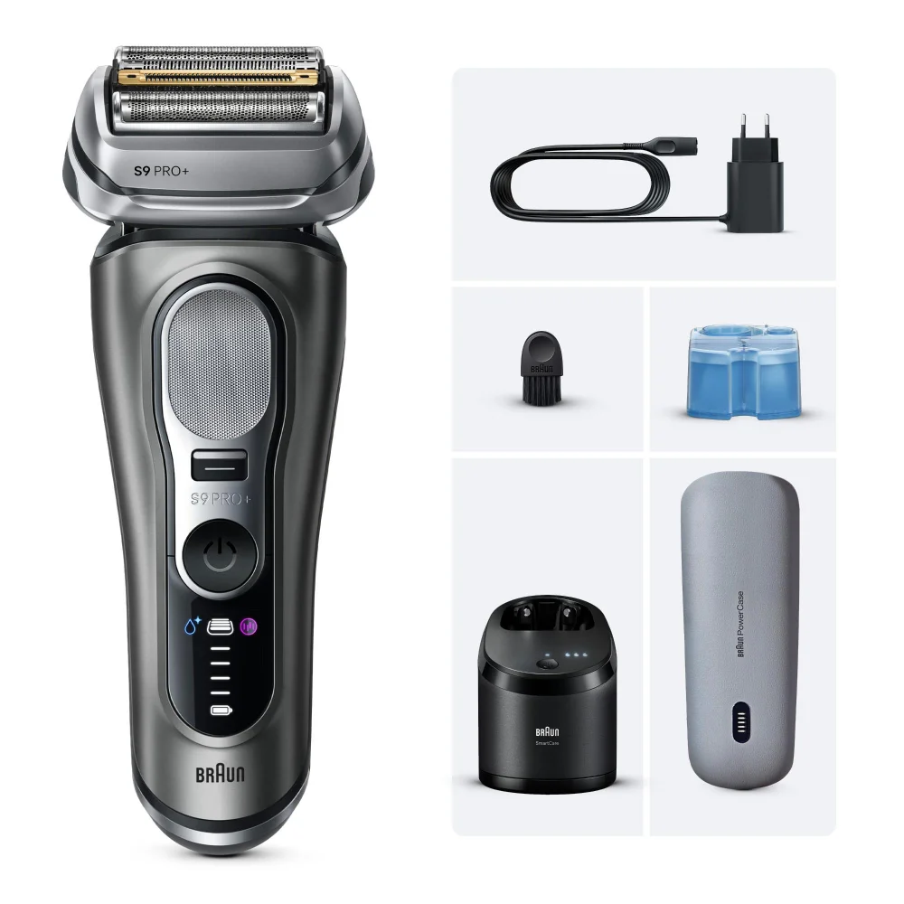 Braun Series 9 Pro+ shaver with SmartCare station, PowerCase and full set of accessories.