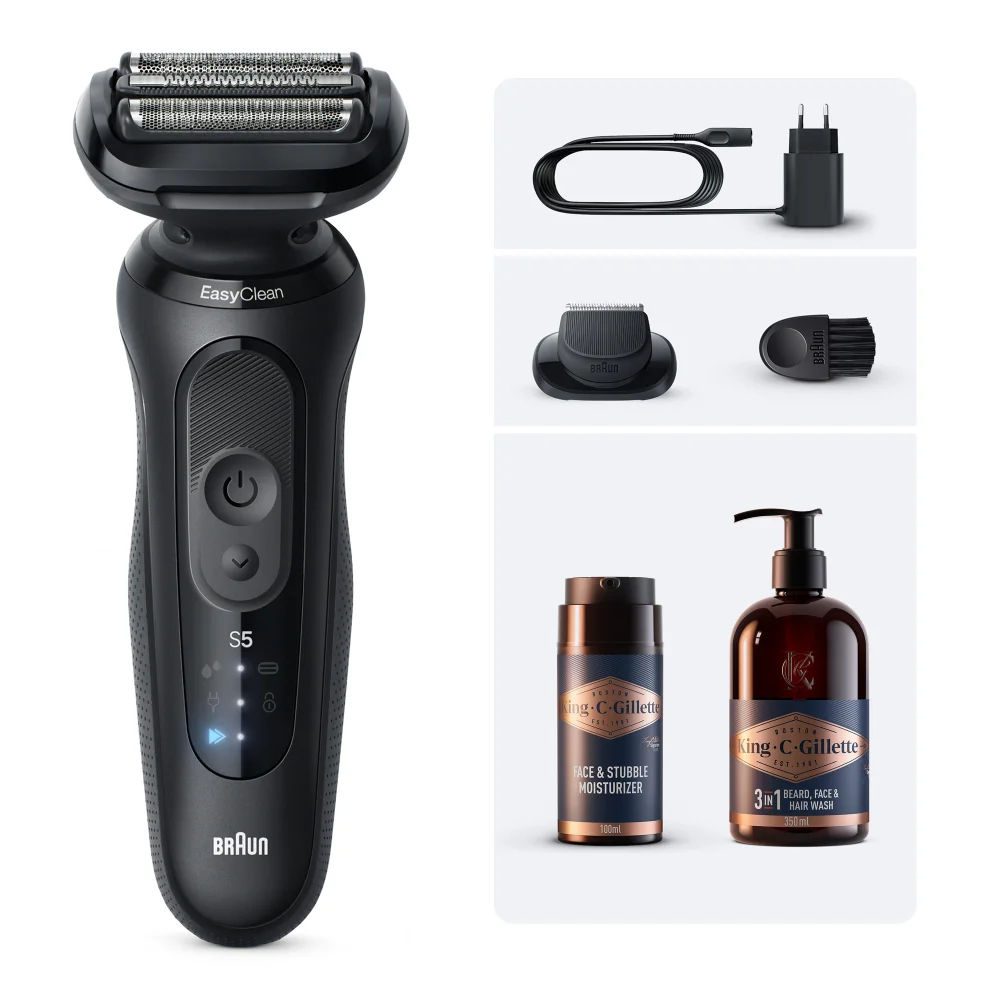 Braun Bundle: Electric Shaver 5 52-N1200s & King C. Gillette Beard Care Image 1