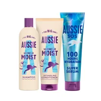 Aussie Miracle Moist Bundle : Shampoo, Detangling Conditioner, Super Serum Leave In Treatment to Revive Dry