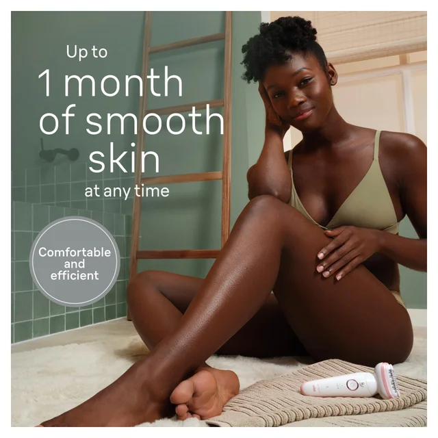 Braun marketing: model showcasing the 'up to 1 month of smooth skin' benefit.