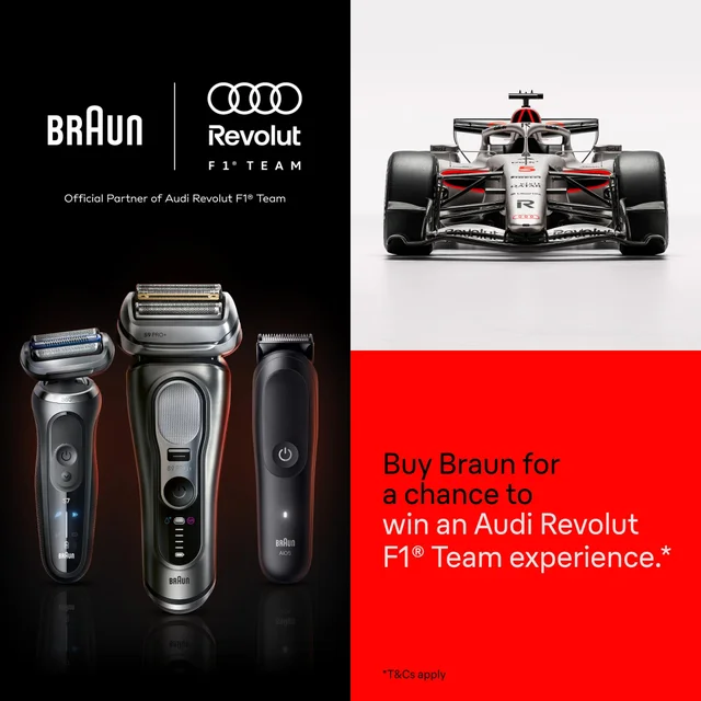 Image of Audi Revolut F1 racing car. Buy Braun for a chance to win an Audi Revolut F1 team experience.