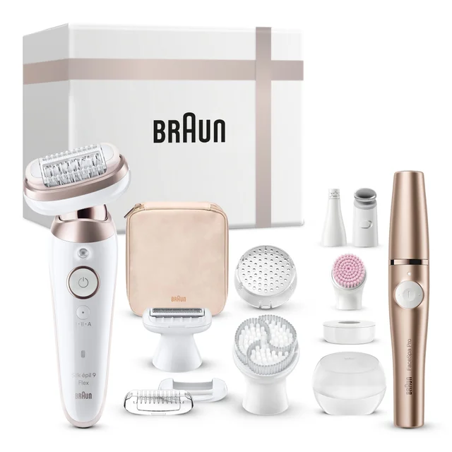 Braun Silk-épil 9 Flex & FaceSpa Pro kit with a range of attachments & elegant box.