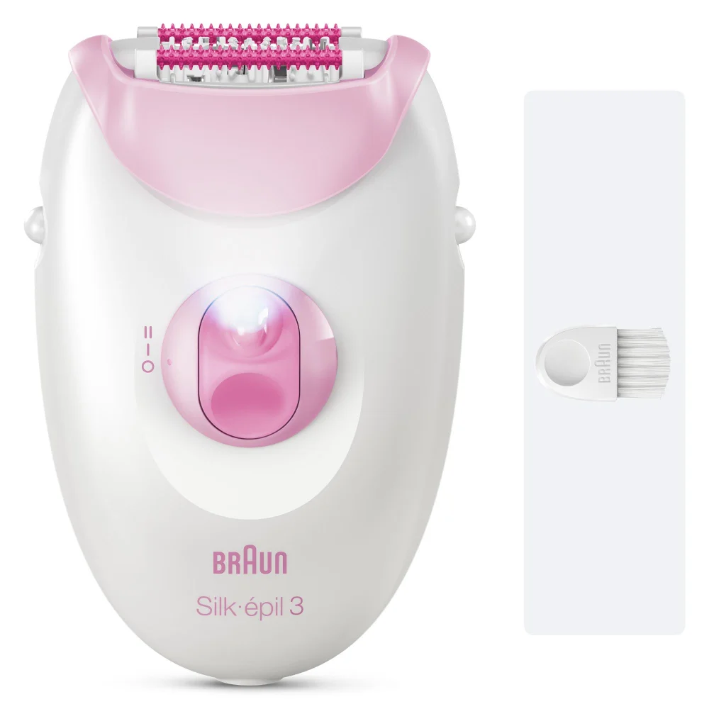Braun Silk-épil 3 epilator with integrated light and cleaning brush.