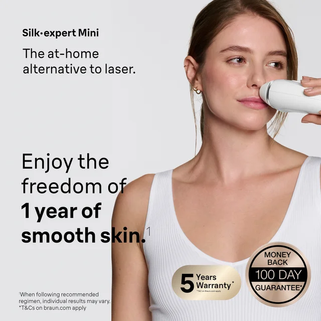 Skin appreciation image of a woman enjoying the freedom of 1 year of smooth skin.