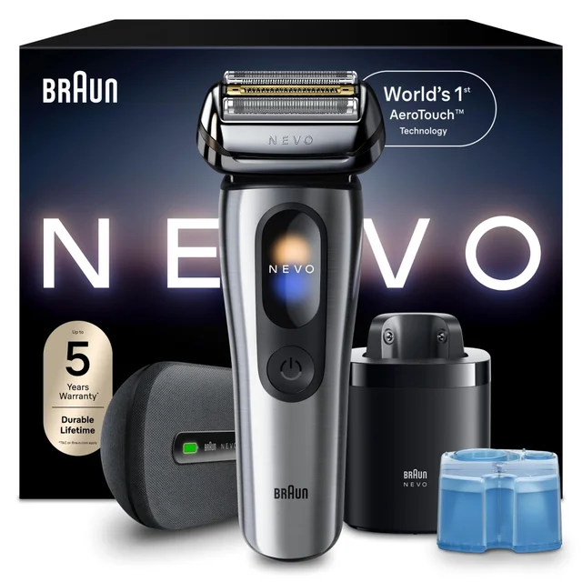 Image of Braun NEVO17000C Electric Shaver showing device and outer packaging