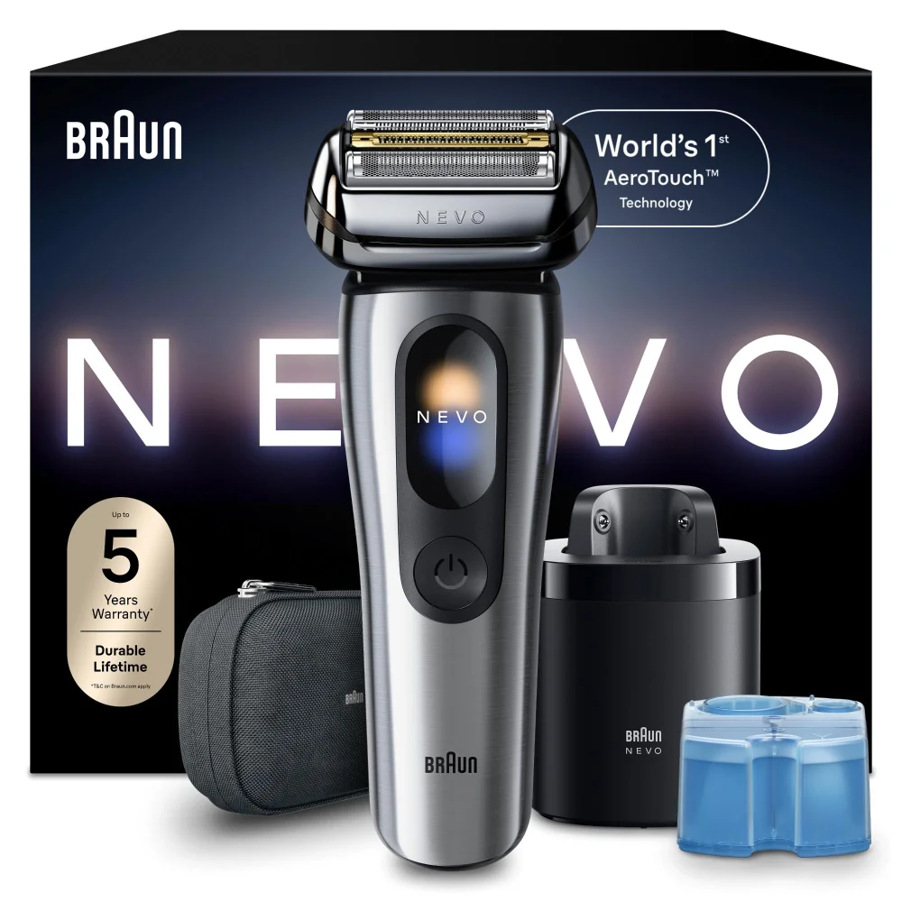 Image of Braun NEVO11005C SBOX Electric Shaver showing device and outer packaging