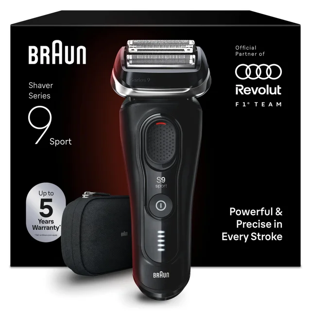 Image of Braun S9 Sports S9110si SBOX Electric Shaver showing device and outer packaging