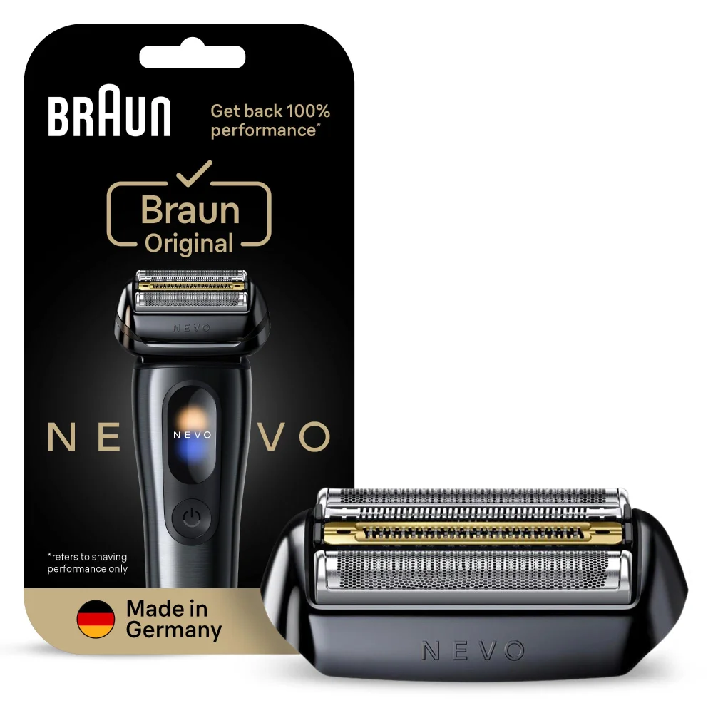 Image of Braun NEVO-B BLK Replacement Head showing device and outer packaging