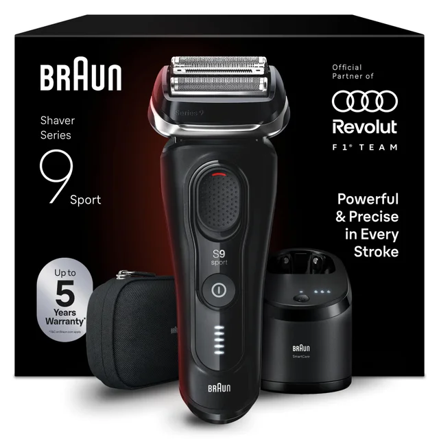 Image of Braun S9 Sports S9150cc Electric Shaver showing device and outer packaging