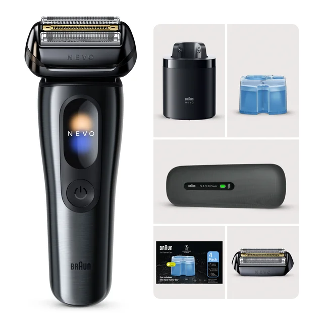 Primary Image showing components of Braun Nevo 17010C Electric Shaver Bundle