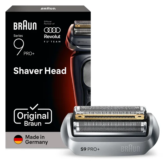 Achieve perfect closeness and skin protection with Braun Series 9 Pro+ electric shaver, as demonstrated by a man shaving his neck.