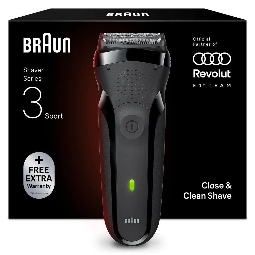 Man smiles, touching his smooth, clean-shaven face, highlighting the benefit of a close and clean shave from Braun Series 3.