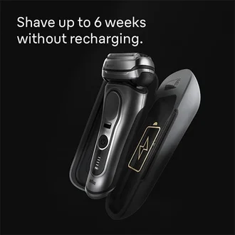 Braun Series 9 PRO+ Shaver inserted in Powercase. Shave for up to 6 weeks without recharging.