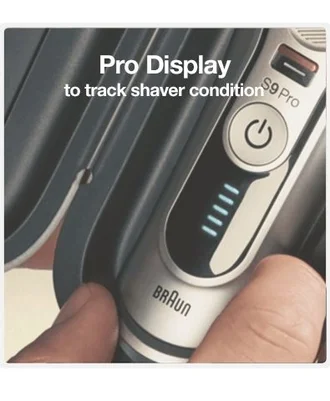 Braun Series 9 Pro close-up of LED display tracking shaver condition