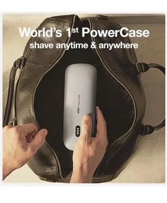 Braun PowerCase portable charger adds 50% battery for 6 weeks — hands plugging it in
