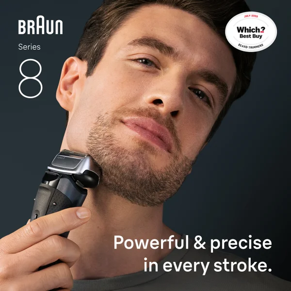 Man shaving wth Braun Series 8 Electric Shaver. Powerful & precise in every stroke.  Which Shavers Best Buy July 2025