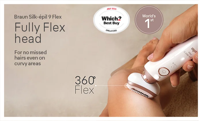 Braun Silk epil 9 Flex in use on a lady's arm. Braun's best epilator. Which best buy for Epilators July 2025.