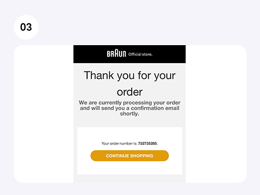 Demonstration of the order success page on shop.braun.uk
