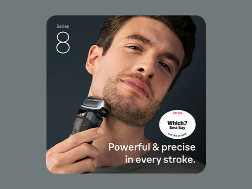 Man shaving beard with Braun Series 8. Powerful & precise in every stroke. Which Best Buy Electric Shavers June 2025.