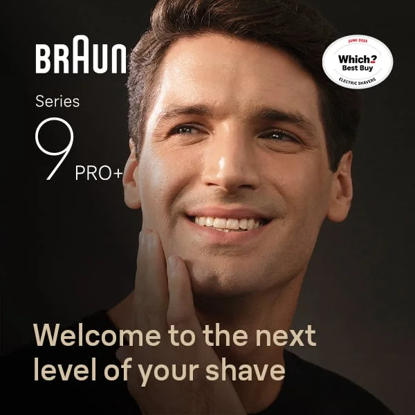 Man with clean shaven face. Braun Series 9 Pro+ Electric Shavers for perfect closeness & skin protection. Which Best Buy 2025