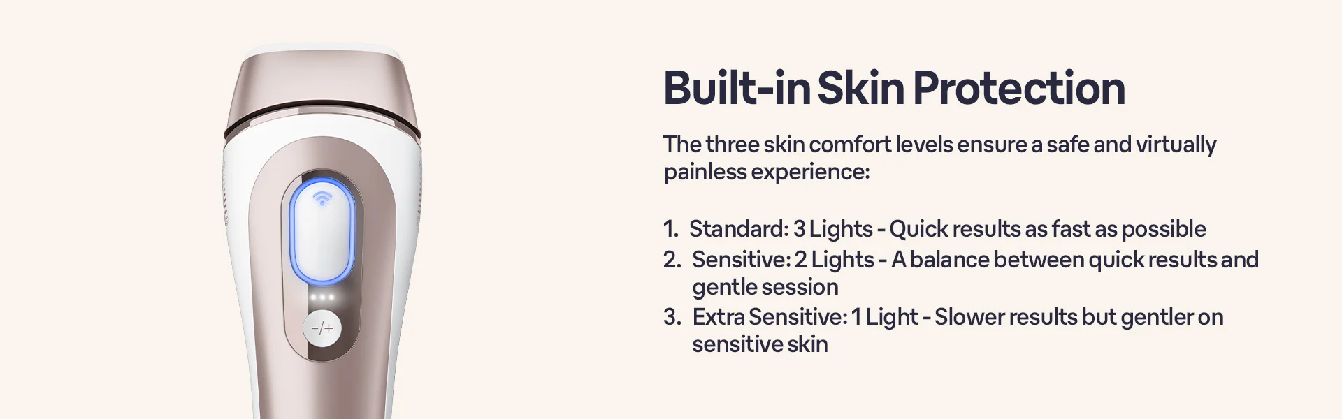 Built-in Skin Protection - Image showing 3 sensitivity settings