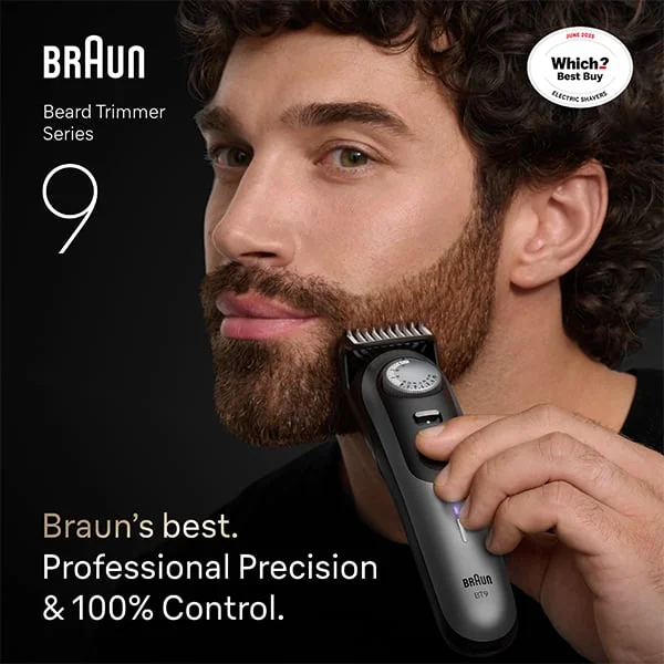 Man using Braun Beard Trimmer Series 9 for professional precision and 100% control. Which Beard Trimmers Best Buy July 2025