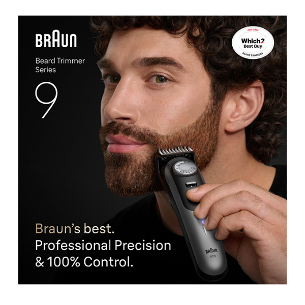 Man using Braun Beard Trimmer Series 9 for professional precision and 100% control. Which Beard Trimmers Best Buy July 2025